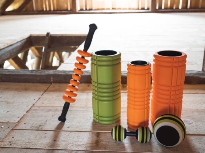 foam rollers in a line